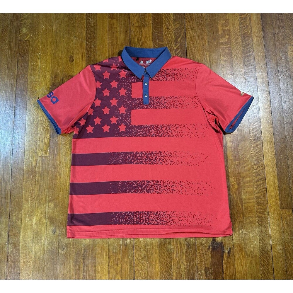 Adidas USA Golf Polo Shirt Men's XXL Red Performance American Flag Short Sleeve